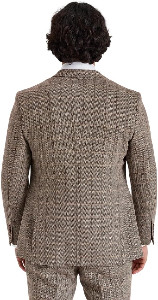 SIRRI Men’s Tweed Retro Sold Separately Windowpane Brown Suit for Wedding & Special Occasion