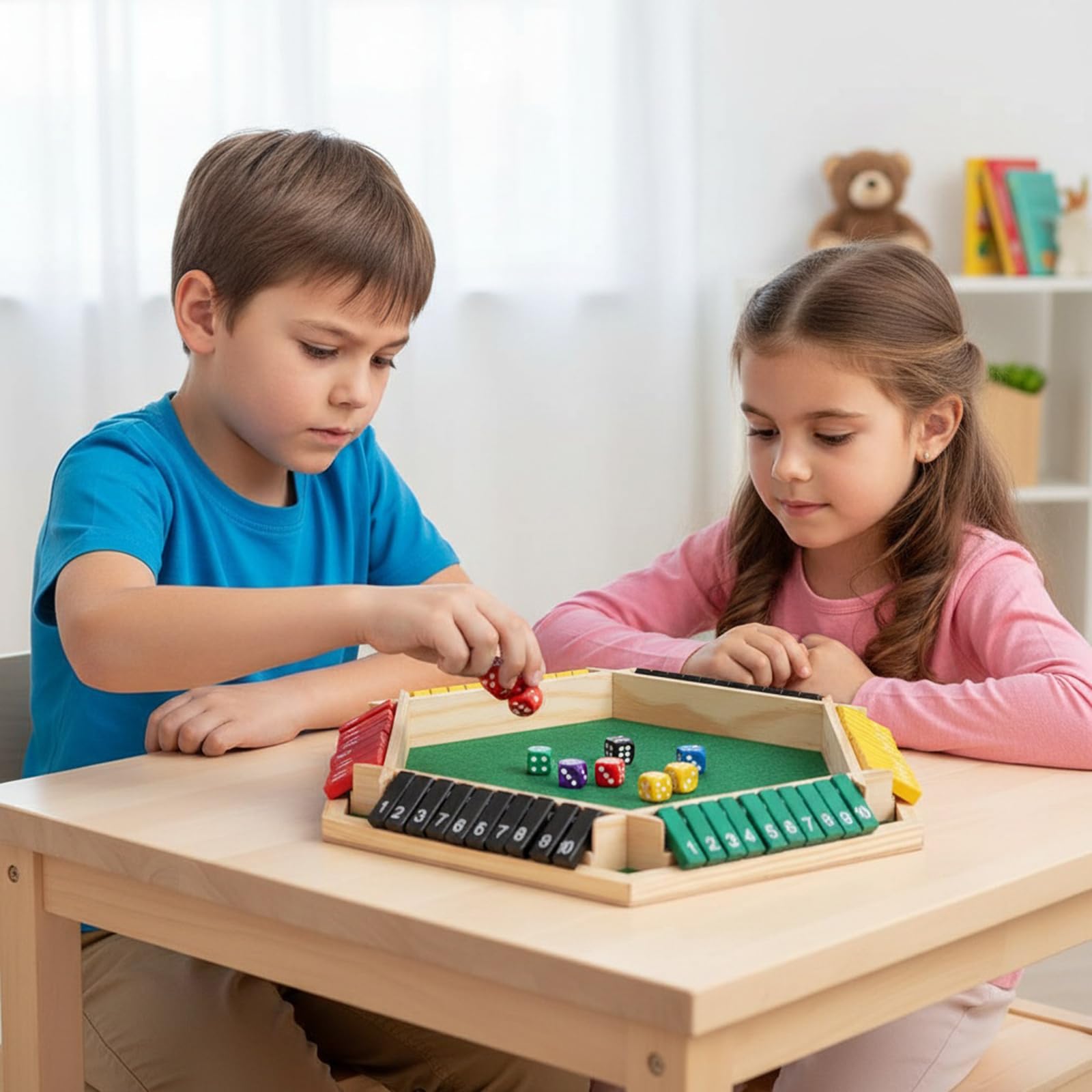 Gra Shut The Box 6 graczy, drewniana matematyka tradycyjna Pub planszowa gra w kości edukacyjna rodzina dla dzieci dorośli-Multicolor-2PCS