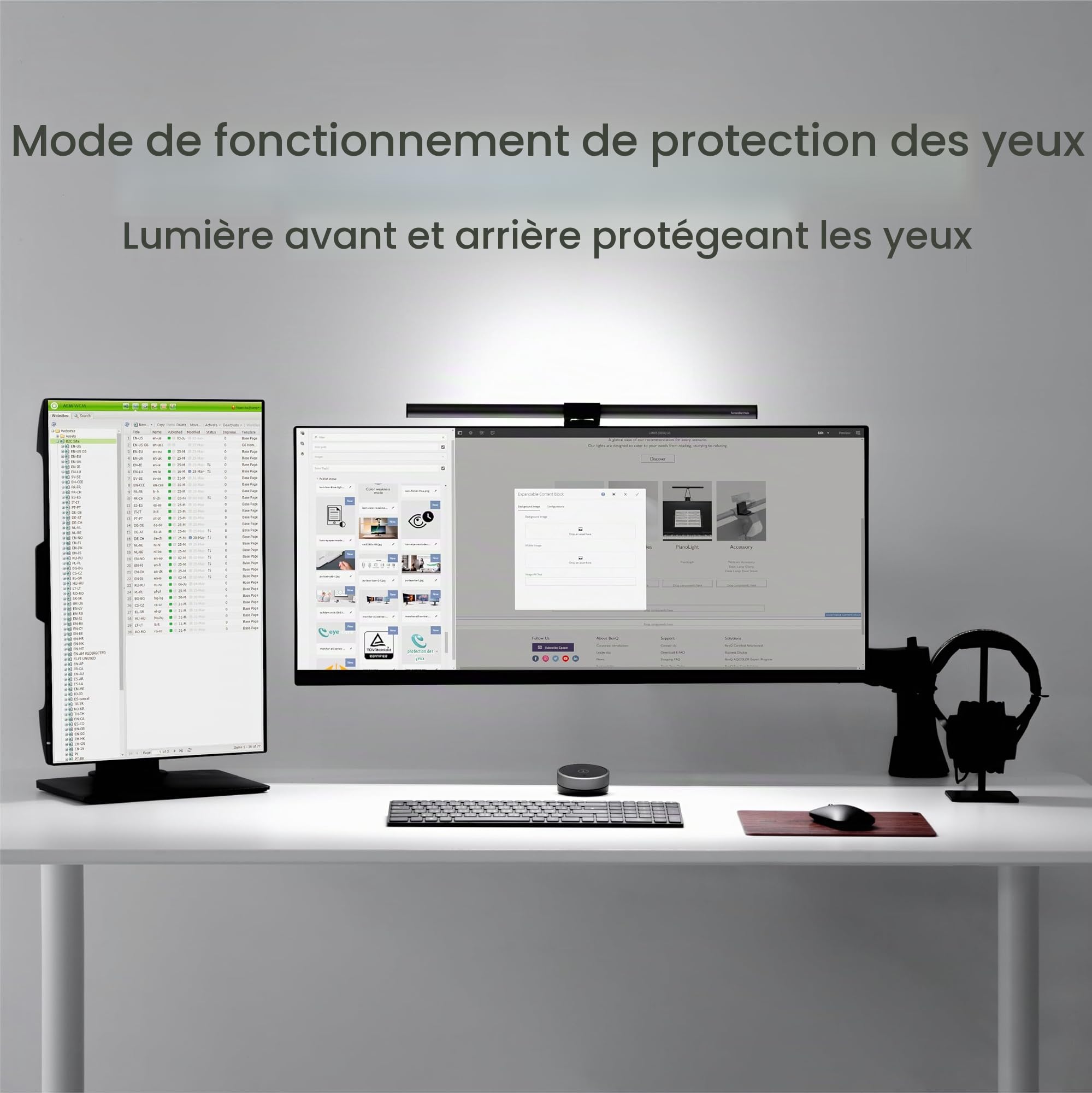 BenQ ScreenBar Halo lampe de bureau avec télécommande Bluetooth, garantit sans reflet sur l’écran, gain d’espace , 3 modes de lumières intelligentes | Compatible avec les écrans incurvés 1000-1800R