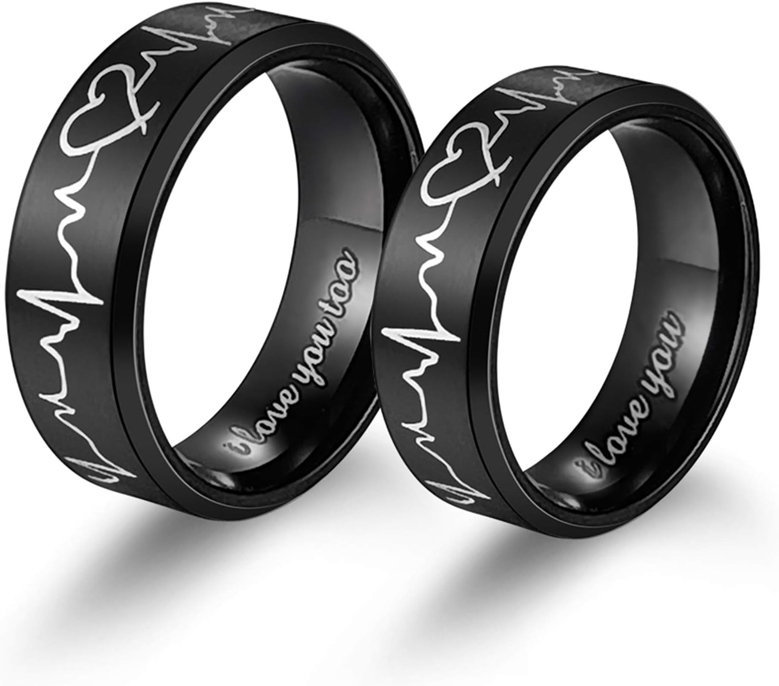 Heartbeat Rings for Couples I Love You Matching Promise Rings Wedding Bands for Him Her with Box Titanium Stainless Steel Comfort Fit