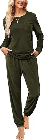 Ekouaer Womens Pajamas Sets Long Sleeve Soft Sleepwear 2 Piece Velvet Pjs Lounge Sets with Pockets