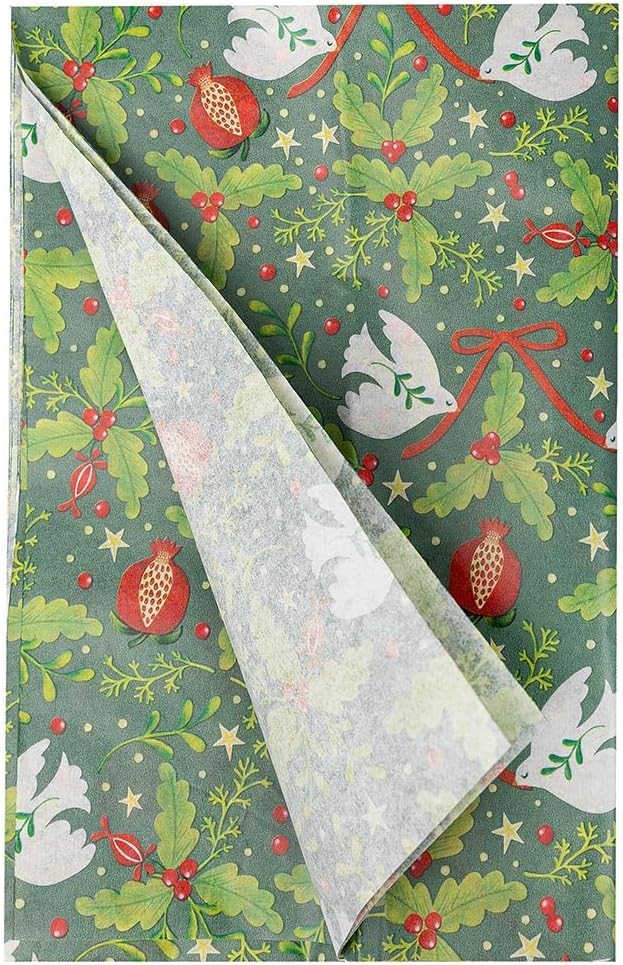 Talking Tables 4 x Folklore Green Christmas Tissue Paper for Wrapping Gifts, Present, Secret Santa, Arts, DIY, Packaging Sheets, Crafting for Kids, Crepe Paper