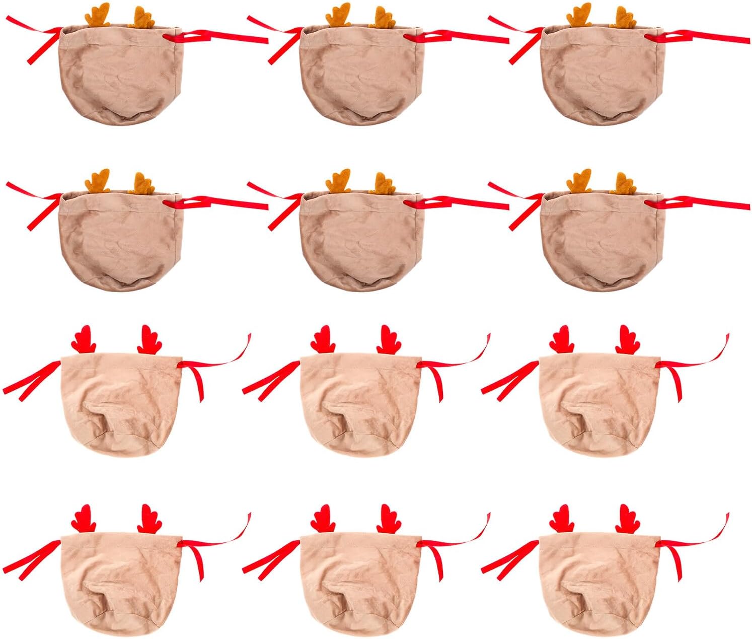 ifundom 20pcs Christmas Drawstring Candy Pouches Velvet Party Favor Bags Red and Khaki Reindeer Wrap Bags for Holiday Treat Storage and Xmas Packaging