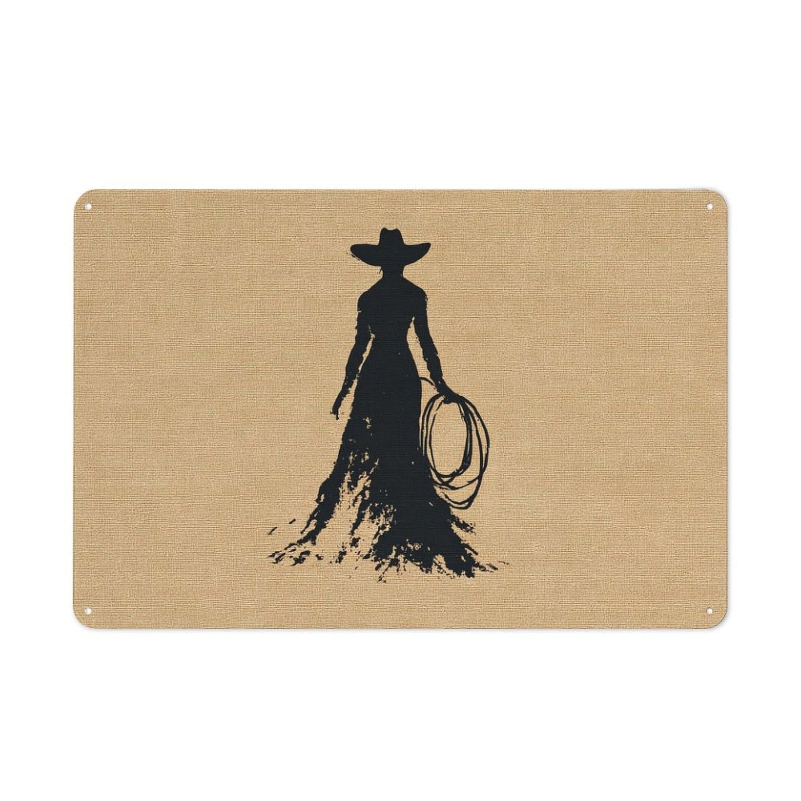 Jubonexis Minimalist Western Cowgirl with Lasso Tin Metal Signs Wall Art Decorations for Bar Pub Club Cafe Room Farmhouse White 20x30cm