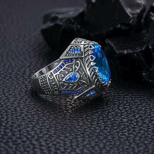 Miniatura 2 de Anillo de plata esterlina oxidada con topacio azul para hombre, joyería retro vintage genial para hombres, anillo de topacio azul, regalo para
