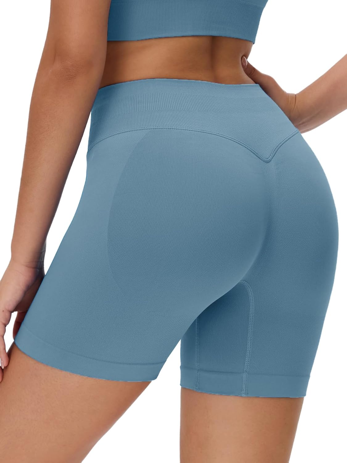 Workout Gym Shorts Women 5" Seamless Scrunch Butt Lifting Tummy Control Ruched Booty Yoga - Image 4
