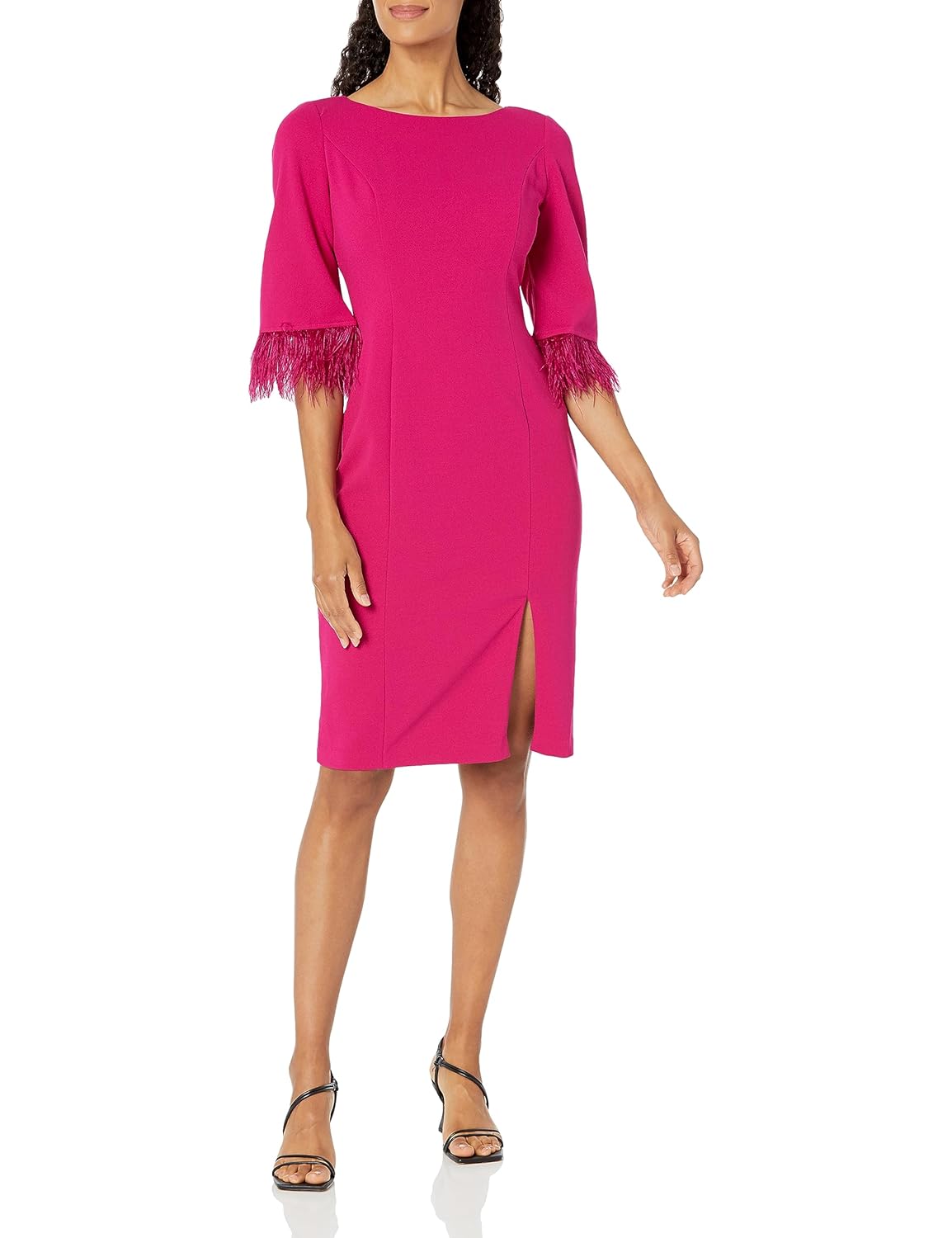 Adrianna Papell Womens Feather Trimmed Crepe Sheath