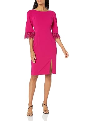 Adrianna Papell Womens Feather Trimmed Crepe Sheath