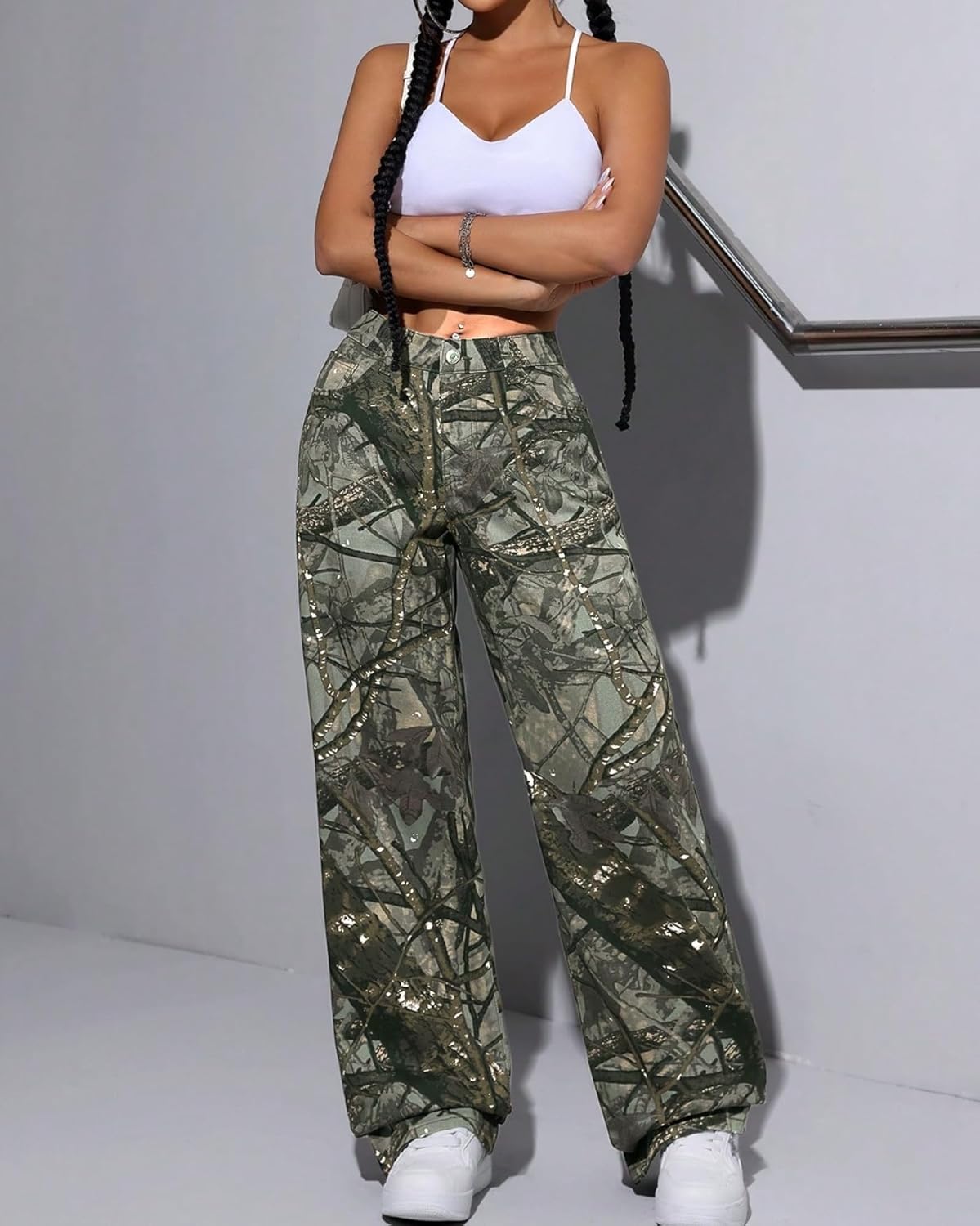 Women Camouflage Cargo Pants Low Waist Baggy Straight Wide Leg Trousers Jeans Slim Fit Pocket Sweatpants - Image 7