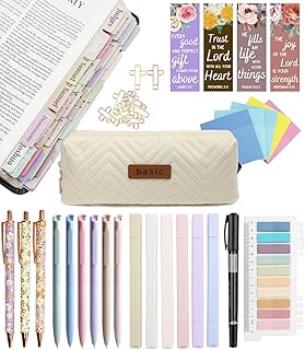 PartyGalore Bible Study Supplies Journaling Kit with Tabs and Highlighter, Pen Case, Bookmark, Bible Annotation kit, Bible Study Group Essentials Accessories for Women Students Christian Gifts