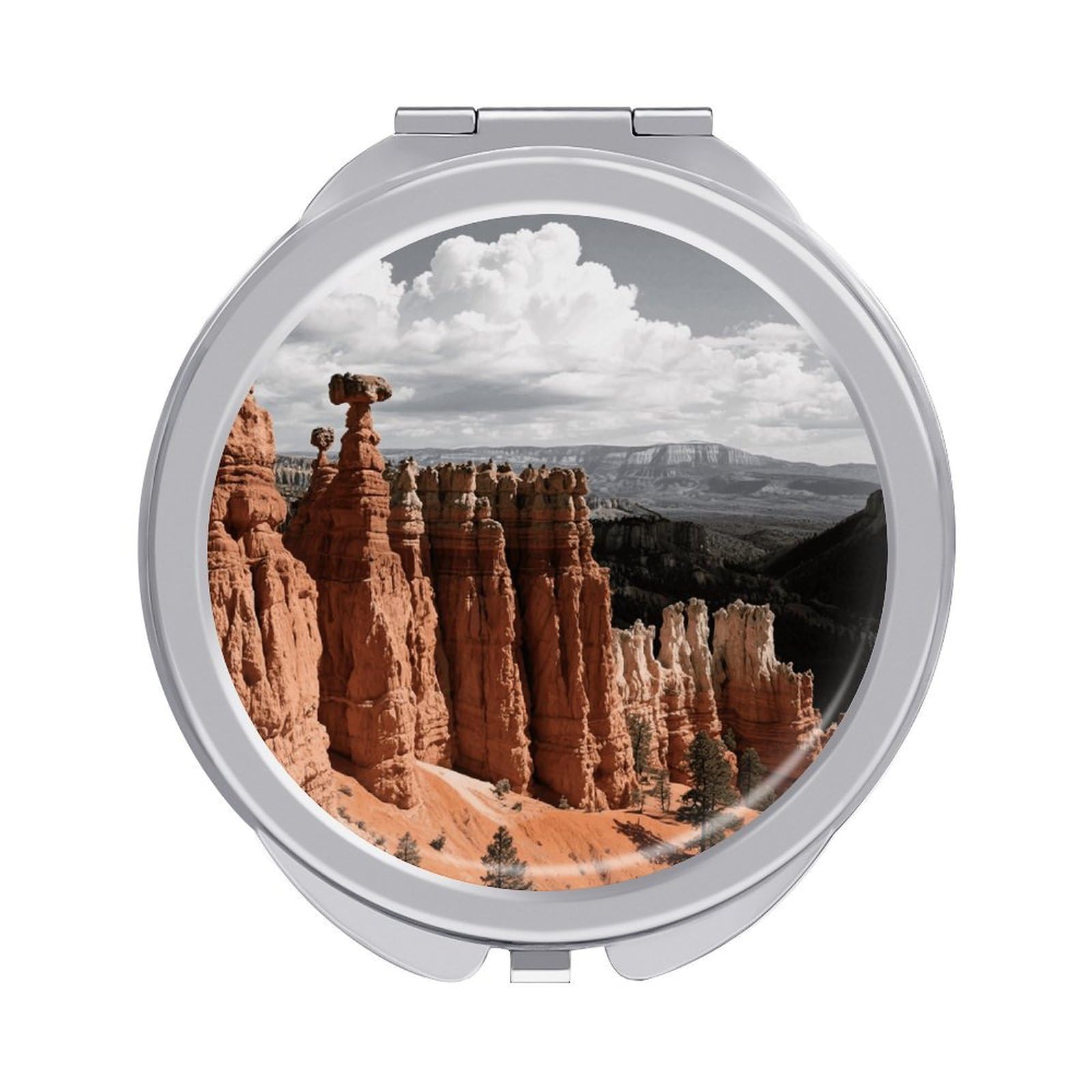 FodPand Compact Hand Mirror with 1x/2x Magnifying Round Travel Makeup Mirror Mini Foldable Bryce Canyon Cosmetic Mirrors Travel Essentials Gift for Women Girl Portable for Pocket Purse -Silver