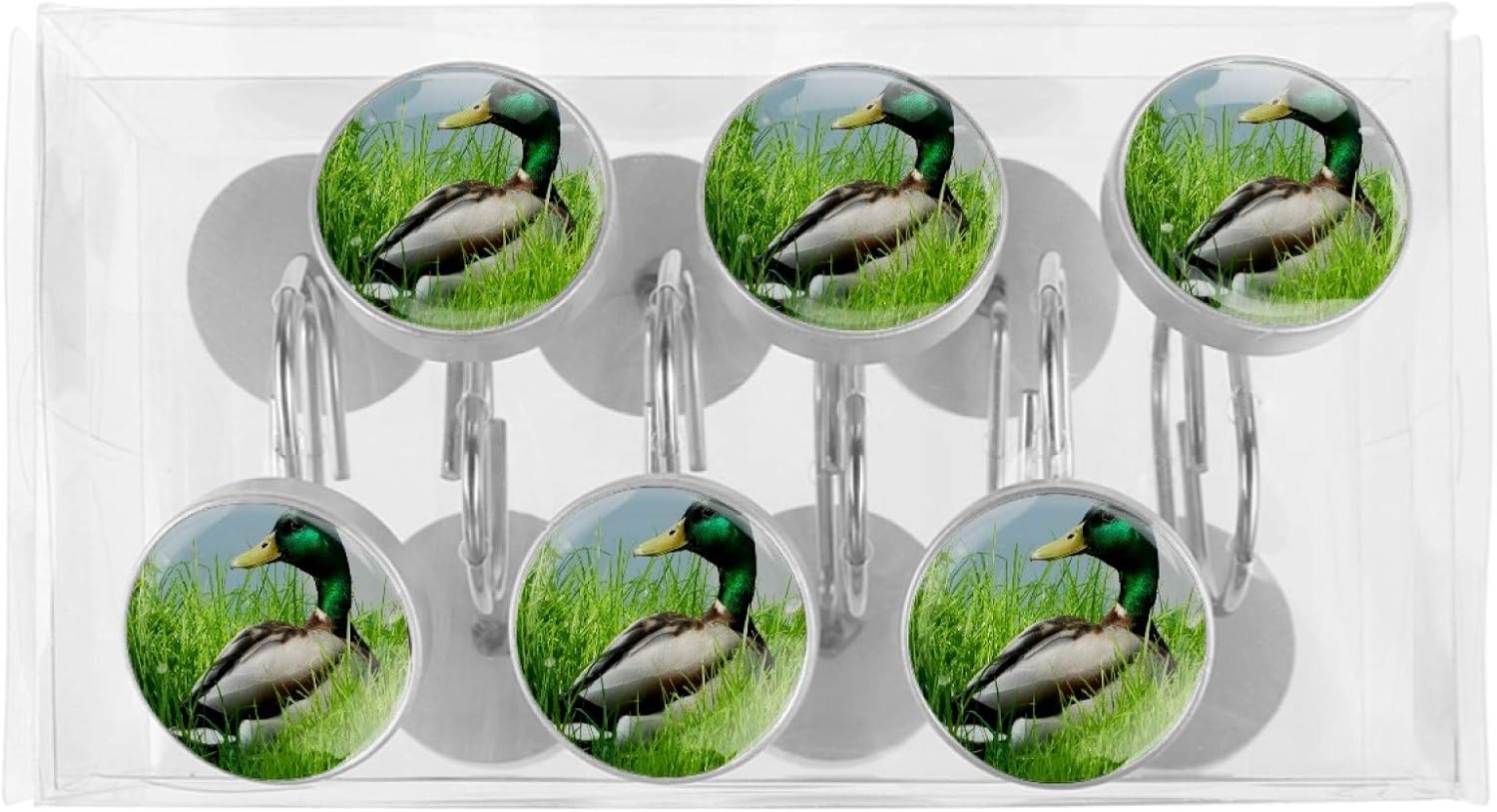 Ducks Animal Shower Curtain Hooks Stainless Steel Decorative Shower Curtain Rings for Bathroom Rust Proof 12 Pack Crystal Glass