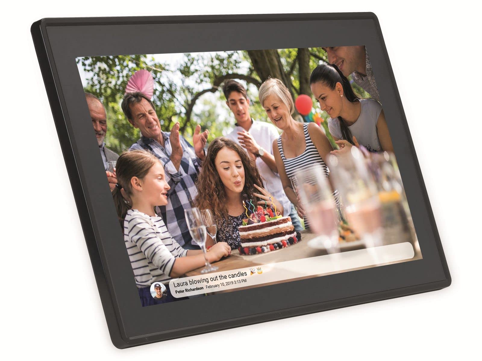 Denver PFF-1514BMK2 Digitaler Wi-Fi Bilderrahmen – 15,6 Zoll Full HD IPS Touchscreen, Integrierte FRAMEO Software, Drahtloses Teilen, Timer-Funktion, Schwarz | Bildübertragung per WLAN, Vom Handy