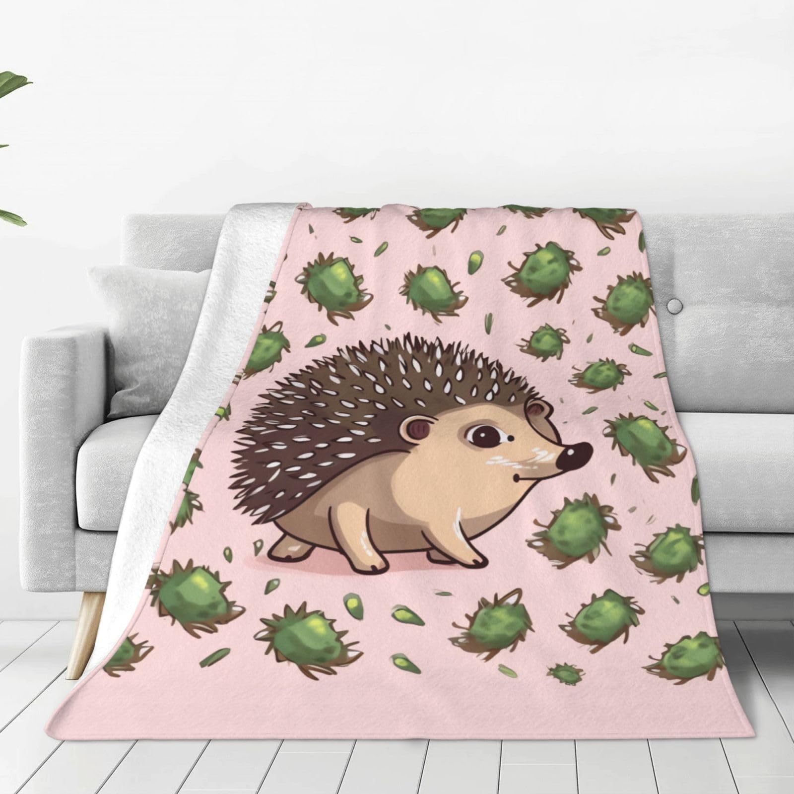 Cartoon Hedgehog Throw Blanket for Couch, Plush Fuzzy Soft Flannel Blankets and Throws for Sofa, 50"x40" Bed Blankets for Travel Camping Chair, All Season Warm Fleece Blanket