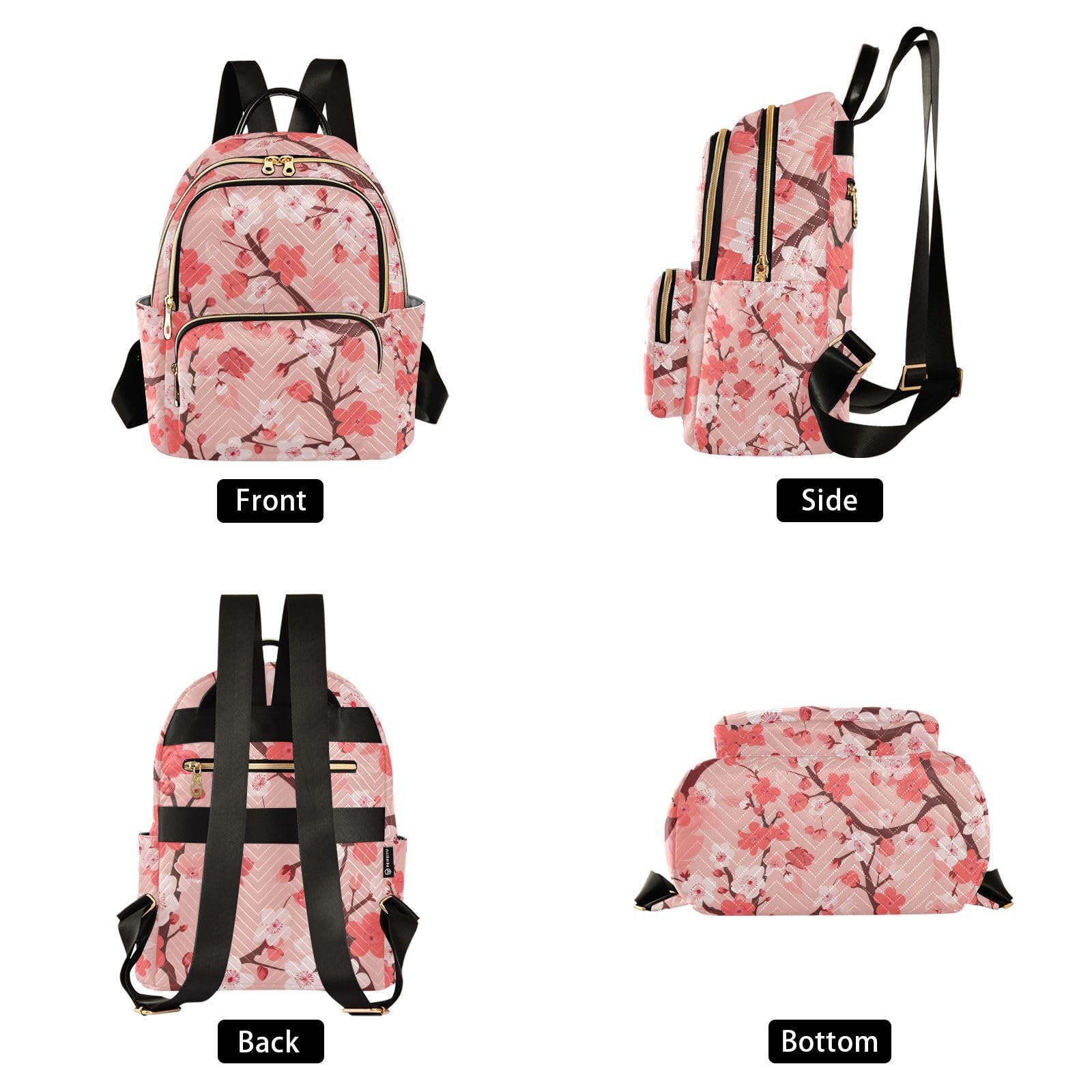 ALAZA Pink Cherry Blossoms Small Backpack Purse for Women Travel Bag Lightweight Shoulder Bag Fashion Daypack