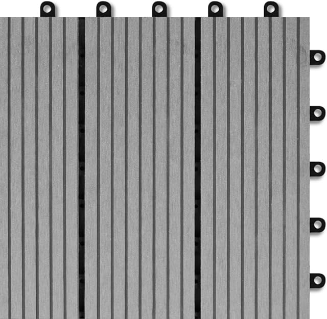 Festnight 11 pcs Patio WPC Decking Tile Wood/Plastic Set,30 x 30 cm,Grey