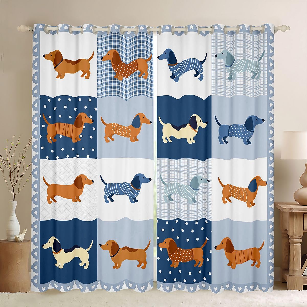 Homewish Tende oscuranti a 2 pannelli, motivo bassotto, 117 x 183 cm