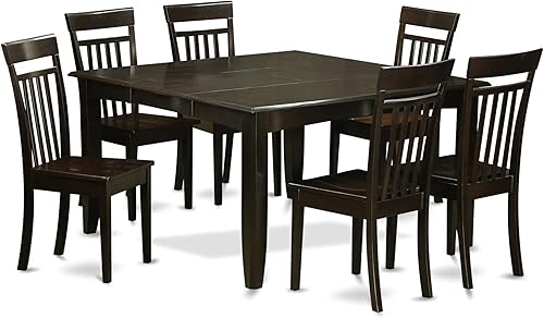 East West Furniture PFCA7-CAP-W - Juego de mesa de comedor moderno de 7 piezas que consta de una mesa cuadrada de madera con hoja de mariposa y 6
