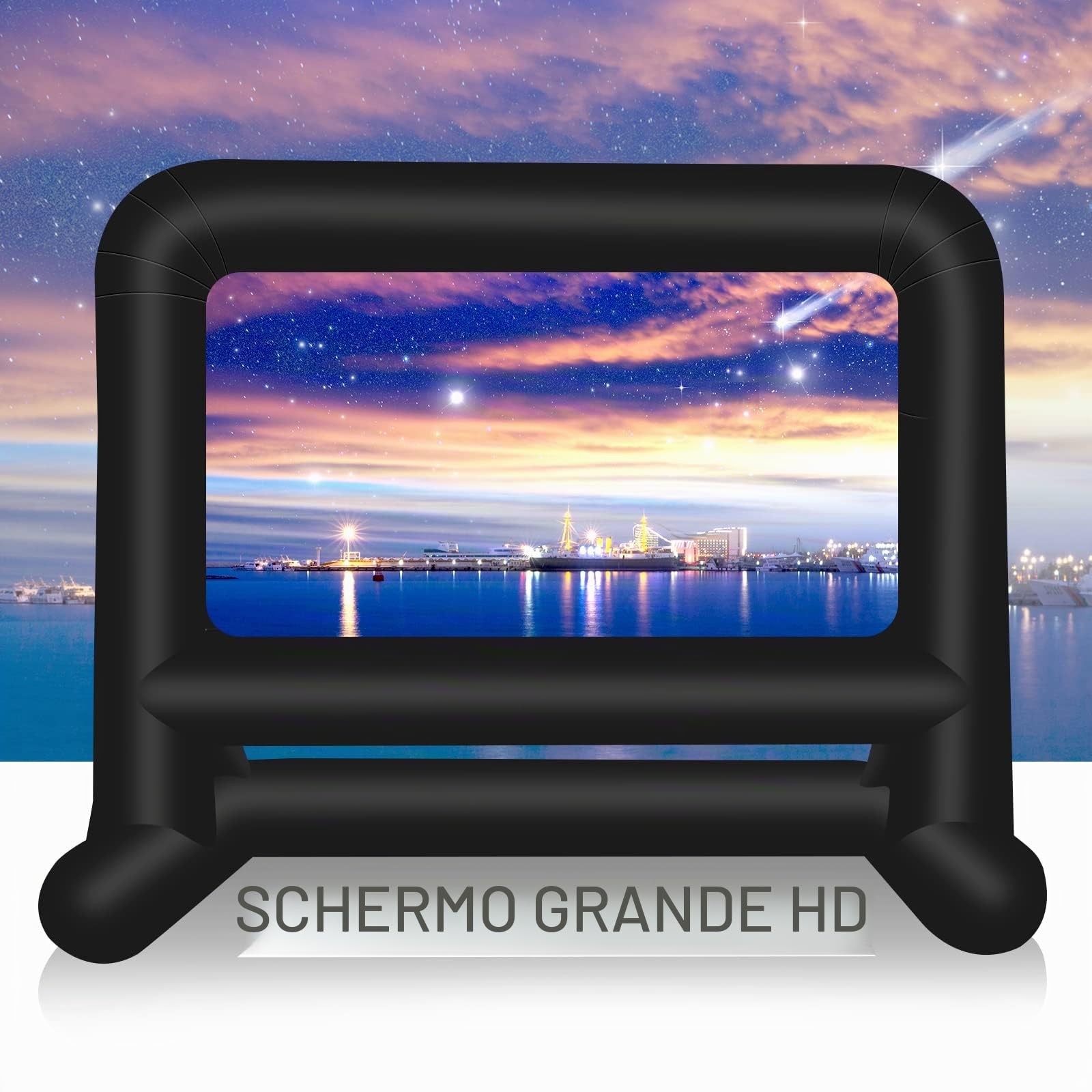 Schermo gonfiabile per esterni, schermo di proiezione, pacchetto con telaio, ventilatore, corda, picchetti, borsa quotidiana (16 piedi)