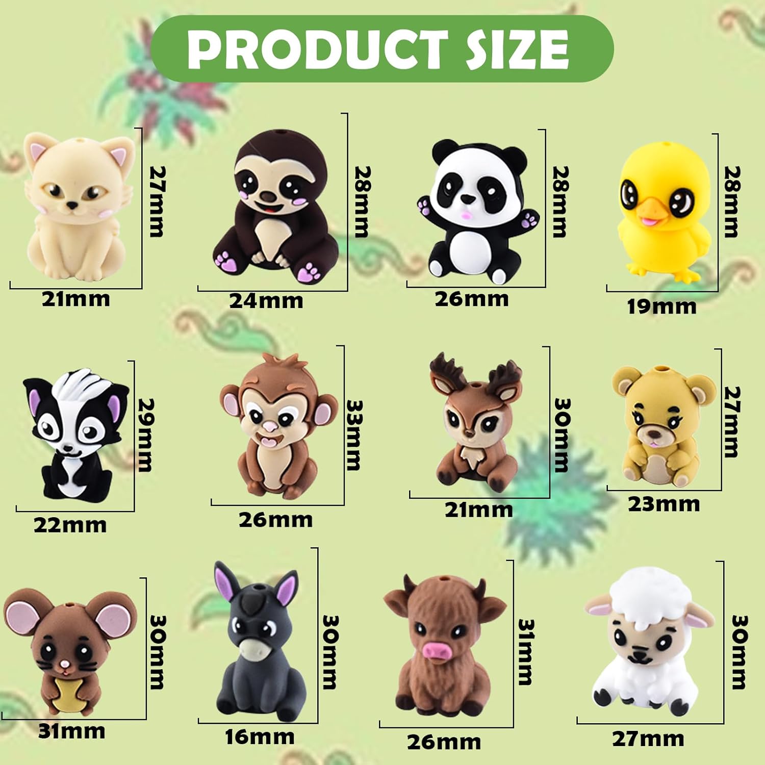 12 PCS 3D Animal Theme Silicone Focal Beads for Pens,Focal Beads Bulk for Keychain Bracelet Necklace Making,Handmade Crafts Supplies - Image 2