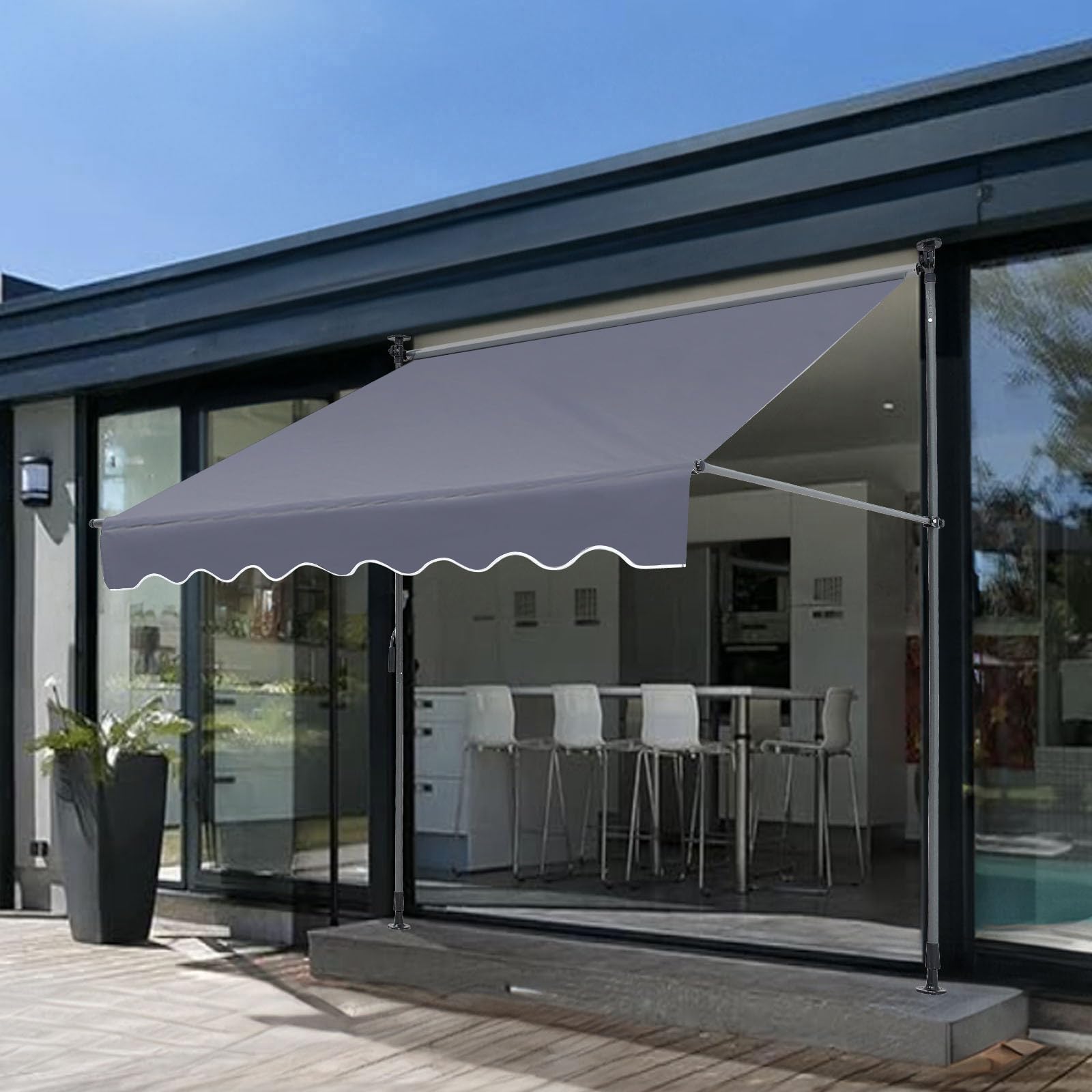 VEVOR Auvent Rétractable 3 x 1,2 m Store Banne Manuel Terrasse Extérieur Hauteur Réglable Résistant au Vent/UV Auvent avec Rideau Pare-Soleil 1 m et Manivelle pour Patio, Arrière-Cour, Jardin, Balcon