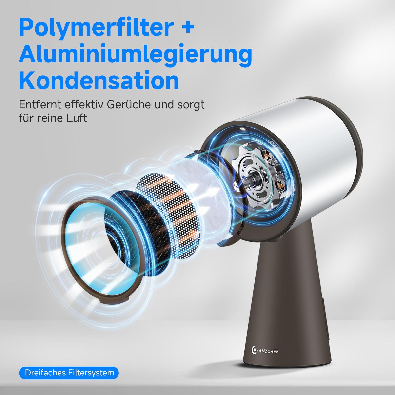 AMZCHEF Mobile Dunstabzugshaube, Tragbare Abzugshaube Keine Installation mit 3 Geschwindigkeitsmodi und Mehrere Filtersysteme, LED-Licht, Große Öl-Auffangschale, Geräuscharmut(Braun) - 3