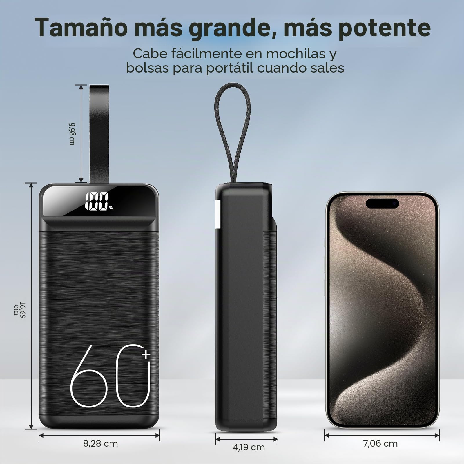 Power Bank 60000 mAh 22,5 W Carga Rápida Cargador USB-C Carga Rápida con 4 salidas y 3 entradas, Pantalla LED Enorme capacidad Batería externa para la mayoría de dispositivos electrónicos