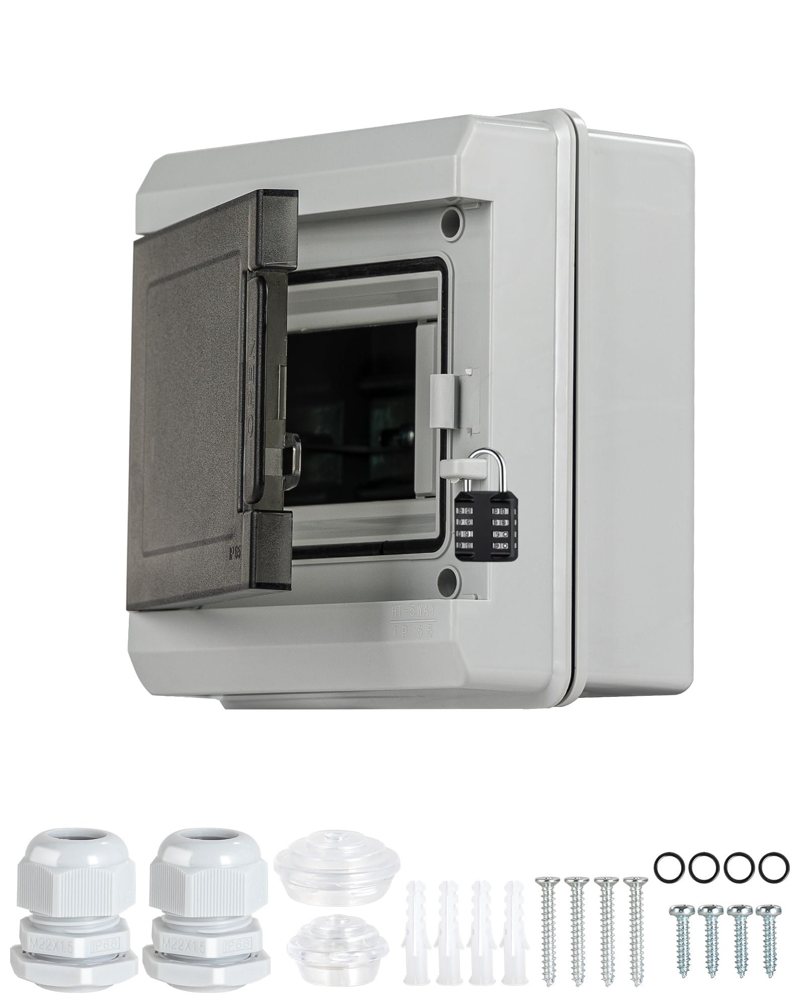 Quadro Elettrico Esterno Impermeabile IP65, 5 Moduli Centralino Dotato Di Sportello Protettivo Smerigliata, Con Predisposizione Per Chiusura Con Lucchetto, Compatibile Con Dispositivi Fotovoltaici