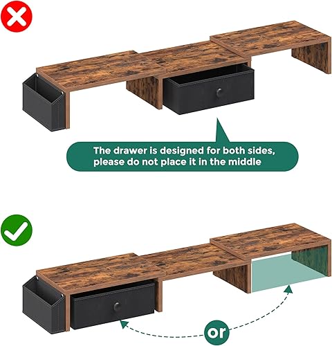 Miniatura 9 de Soporte elevador para monitor doble, longitud ajustable y soporte de monitor de ángulo giratorio, soporte ergonómico para monitor con cajón y