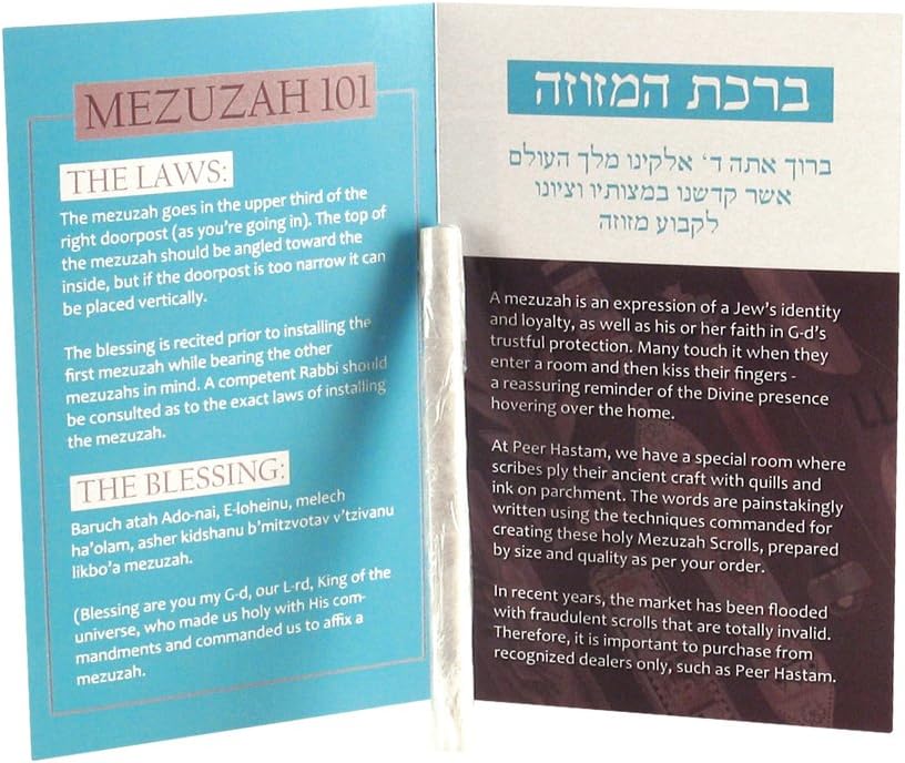Peer Hastam Mezuzah Scroll Sephardi Version from Israel, 100% Kosher Parchment with Certificate - Size 2.8"