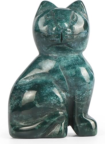 Miniatura 7 de Artistone Figura de gato de aventurina verde de 2 pulgadas tallada a mano con piedras preciosas de cristal curativas para decoración del hogar con