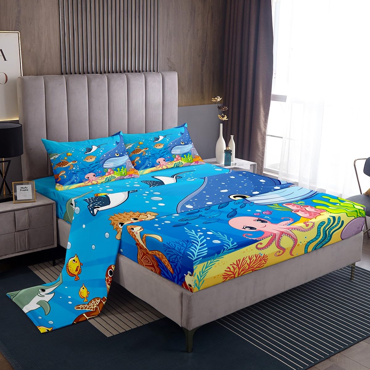 Juego De Ropa De Cama De Tortuga Marina Para Niños Y Niñas, Juego De  Edredón Azul, image size:1200x1200