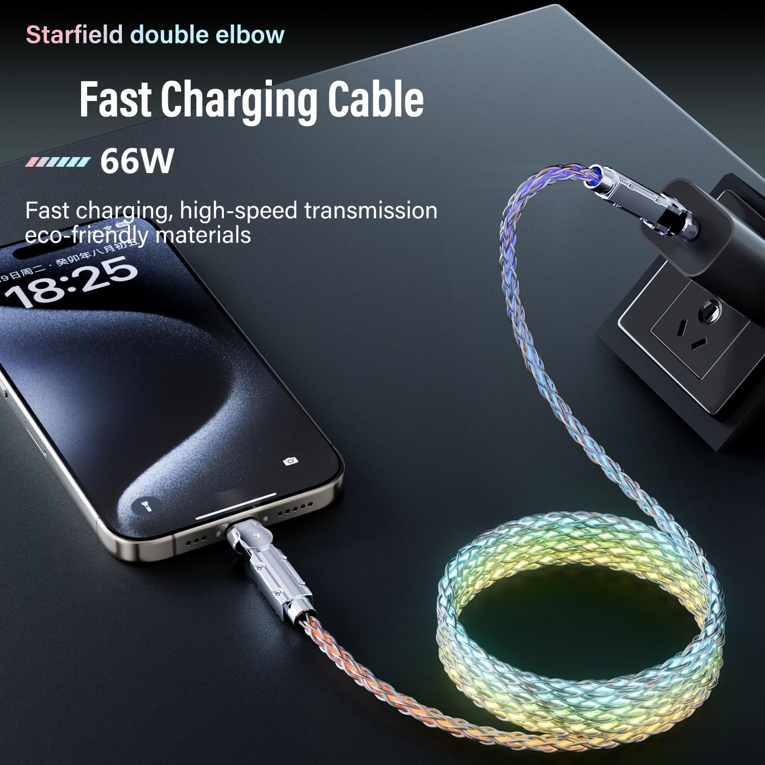 LED Light Up Lot de 2 câbles de charge USB C rotatifs 2 m