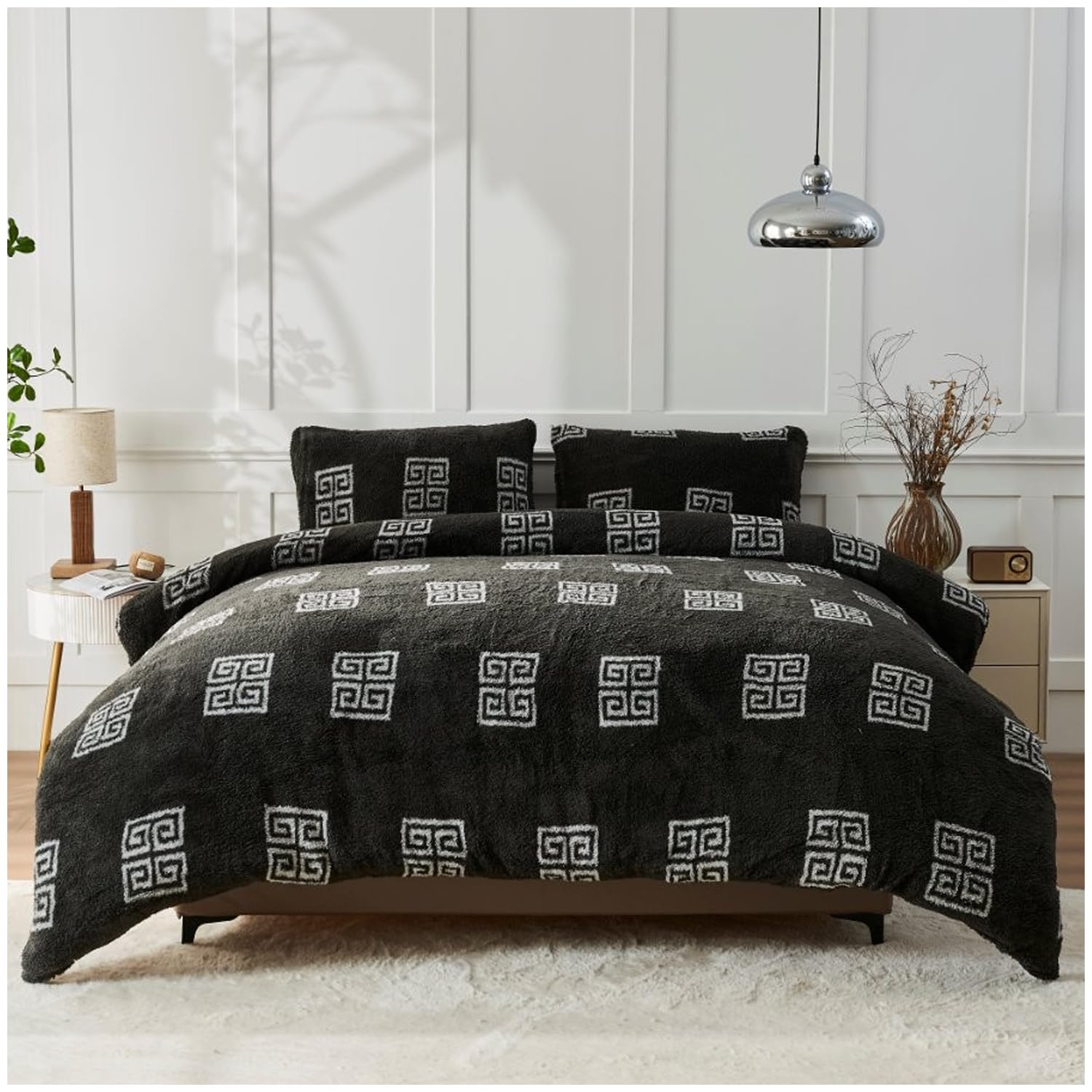 Gc Gaveno Cavailia Charcoal Teddy Fleece Duvet Set - Fluffy Greek Duvet Cover With Pillowcase - Thermal Bedding Single Quilt Cover - Warm, Breathable & Hypoallergenic Bed Cover Set - (135X200 Cm),