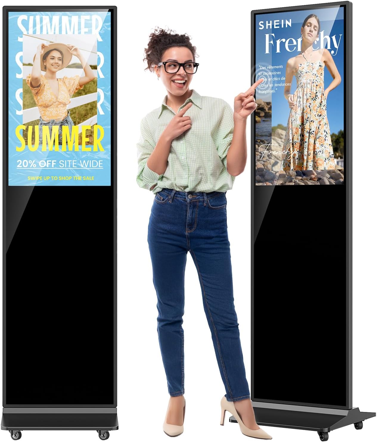 JIYANG 32 Inch Indoor Touchscreen Digital Signage Floor Standing Digital Interactive Kiosks LCD Totem Monitor with WiFi/USB Input Auto Media Player Android System,Free Customization Logo