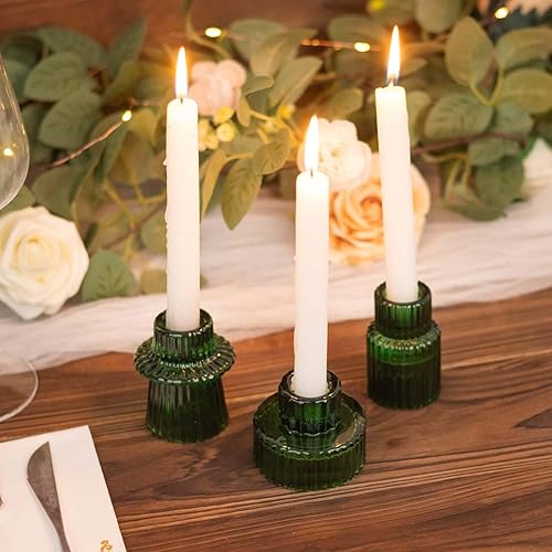 Efavormart - Juego de 6 portavelas de cristal acanalado verde esmeralda cazador de 3 pulgadas, mini candelabros votivos reversibles