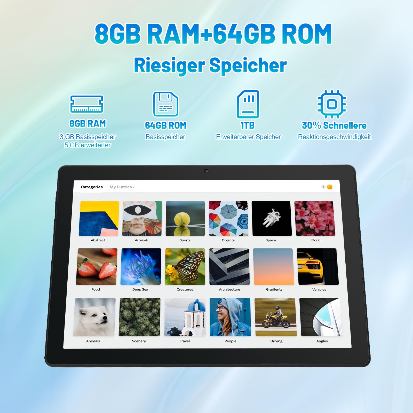 Tablet 10 Zoll Android Octa-Core 8GB RAM 64GB ROM (1TB TF) 1280x800 IPS Pantalla táctil GMS-zertifizierter 5000mAh Tablet PC WiFi 6 Bluetooth 5.4 Widevine L1 Dual-Kamera — view 4