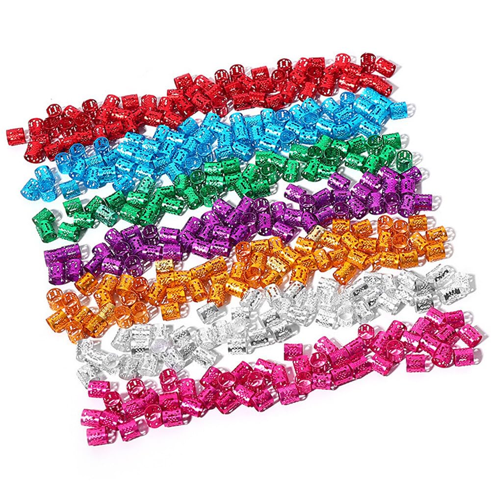 100Pcs Aluminum Multi-Color Dreadlocks Beads Hair Braid Rings Clips Hair Jewels for Braids Hair Decorations Metal Cuffs(Random Color)
