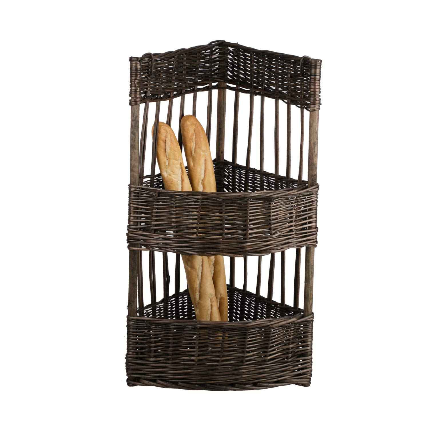e-wicker24 Chariot, huche à pain, présentoir pour baguettes ou pain long,corbeille baguette en osier-triangle