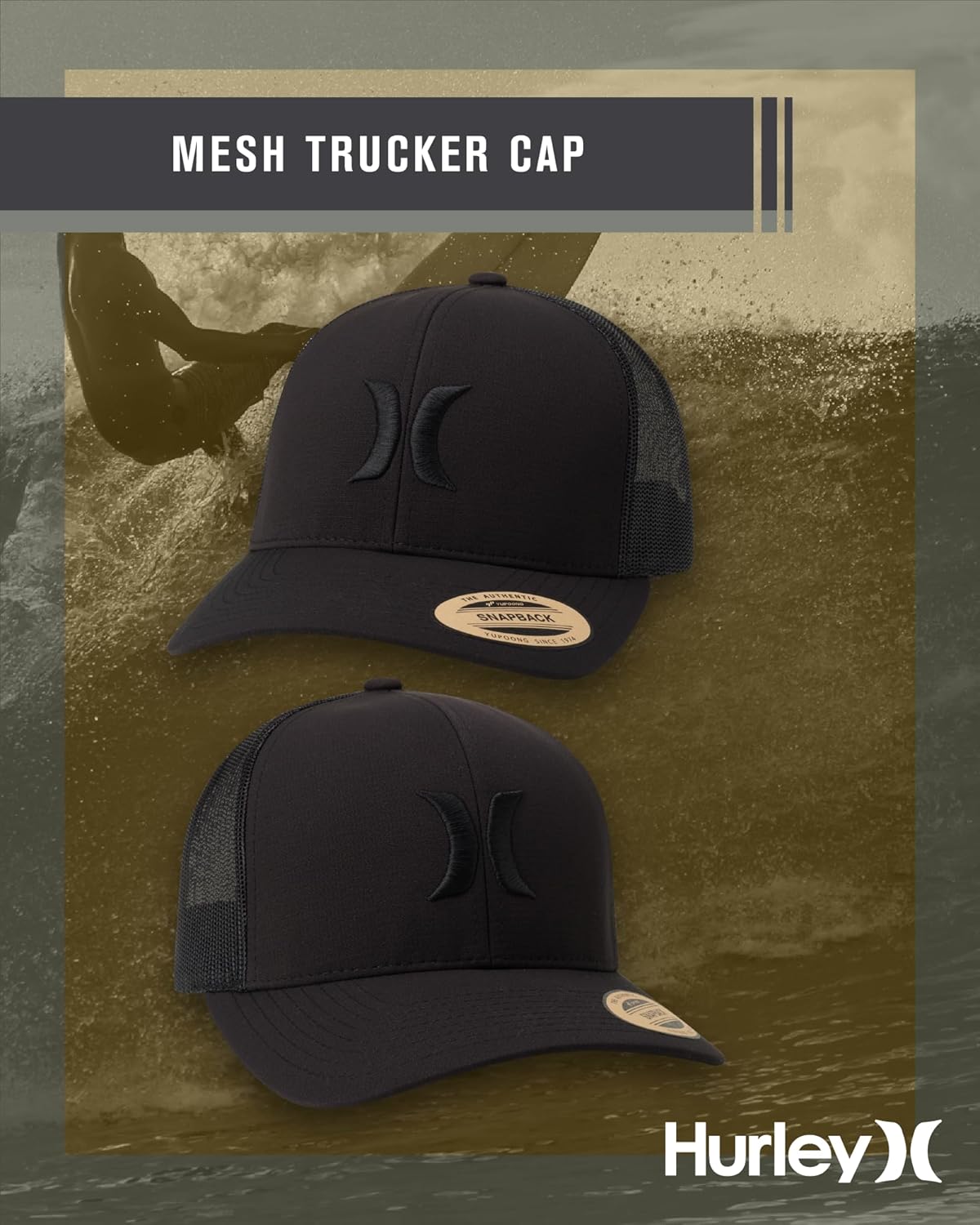 Hurley Men's Caps - Del Mar Mesh Panel Baseball Cap Trucker Hat - Snap Back Hats for Men - Image 2