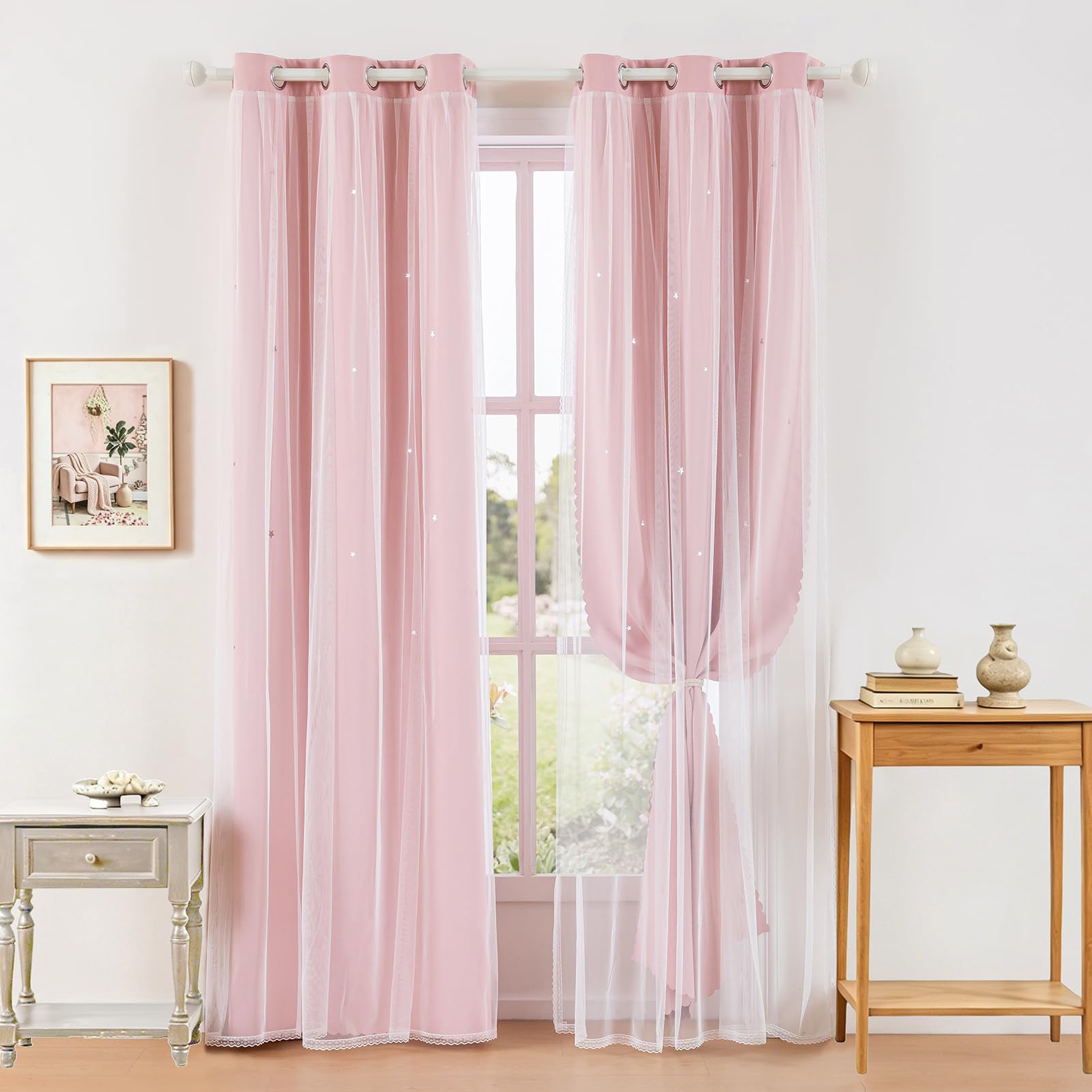 indistar Star Cutout Kids Window Blackout Curtains for Girl Bedroom Window Room Darkening Curtains & Drapes Baby Nursery Curtains (2 Panel,35Wx84L inch,Blush Pink) โ image 1