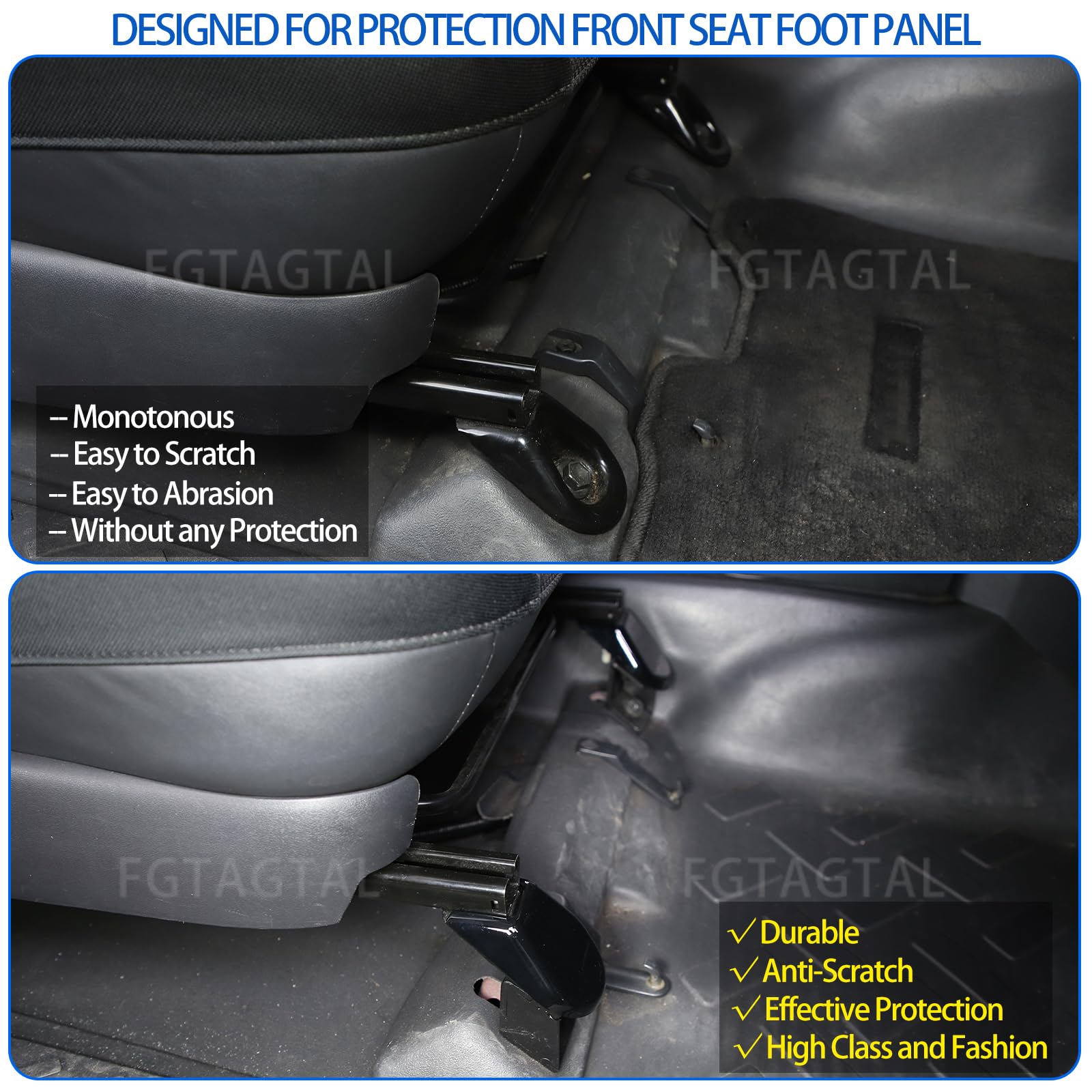 Fgtagtal Car Front Seat Foot Bracket Trim Cover Compatible with Toyot@ FJ 2007-2021, ABS Front Seat Base Bracket Screw Cap Trim Cover Accessories, 2PCS (Bright Black)