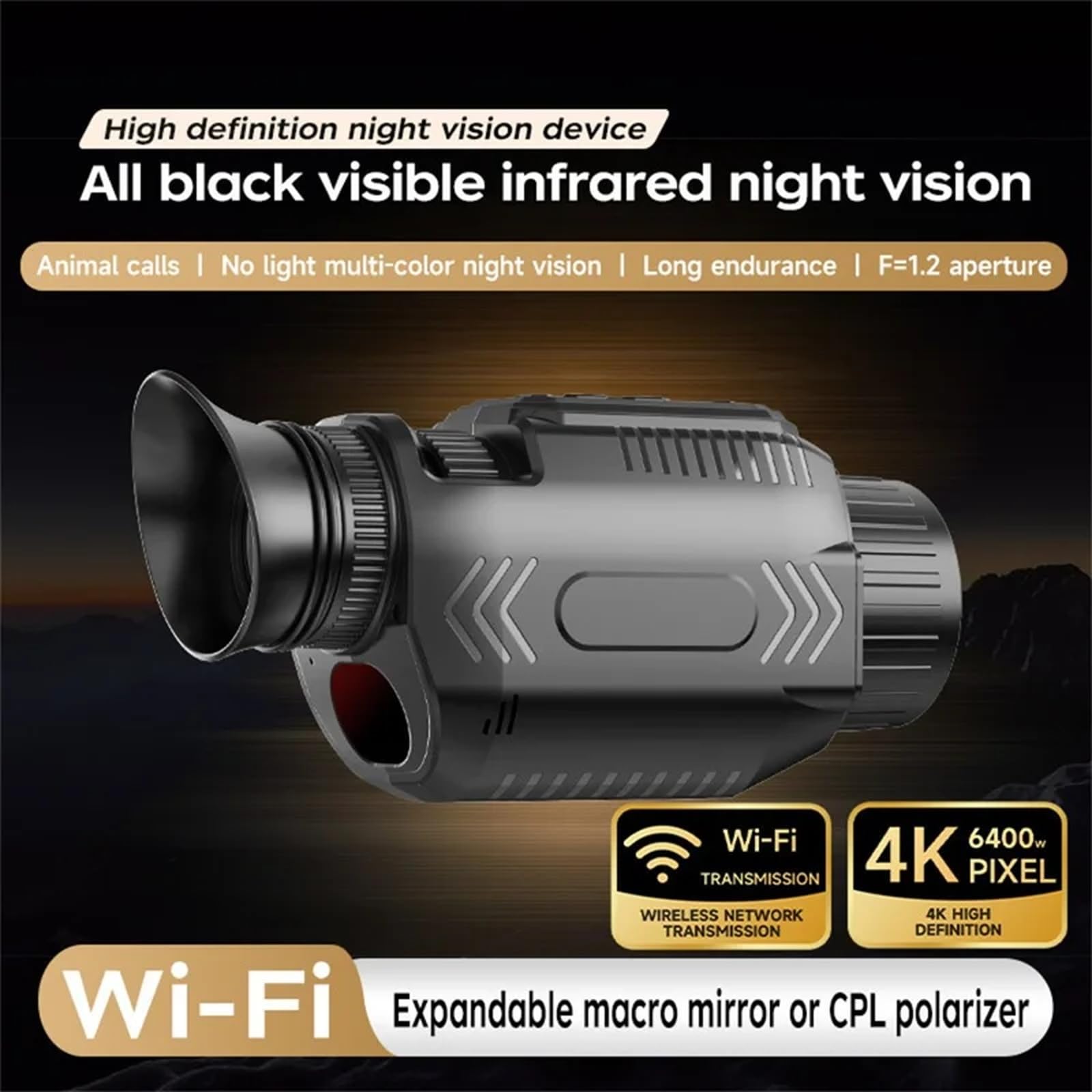 D15 WiFi Night Vision Monocular Camera – 4K Video • 64MP Photo