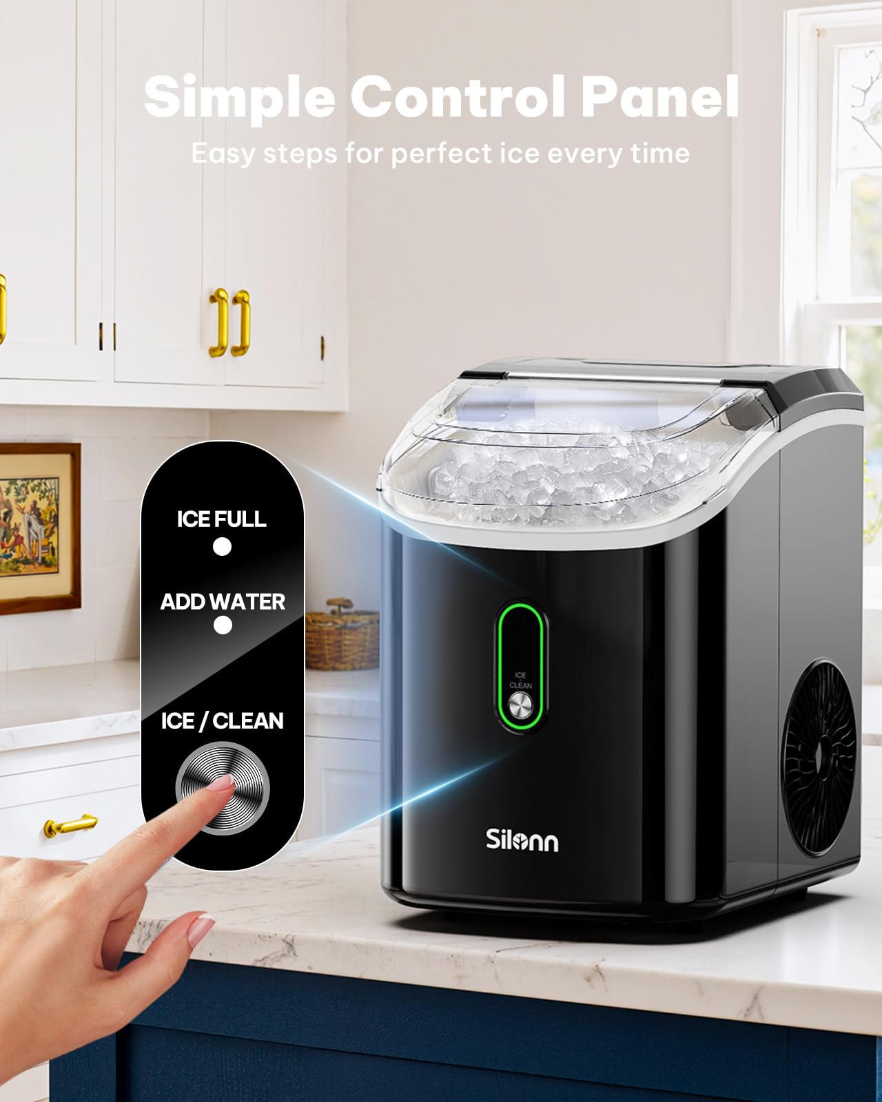 Silonn Nugget Ice Maker Countertop, Pellet Ice Machine With Self-Cleaning Function, Sonic Ice Maker Produces 33lbs Of Chewable Ice In 24 Hours, Ideal For Home Kitchen And Office (Black) on Fridge.com - View 6