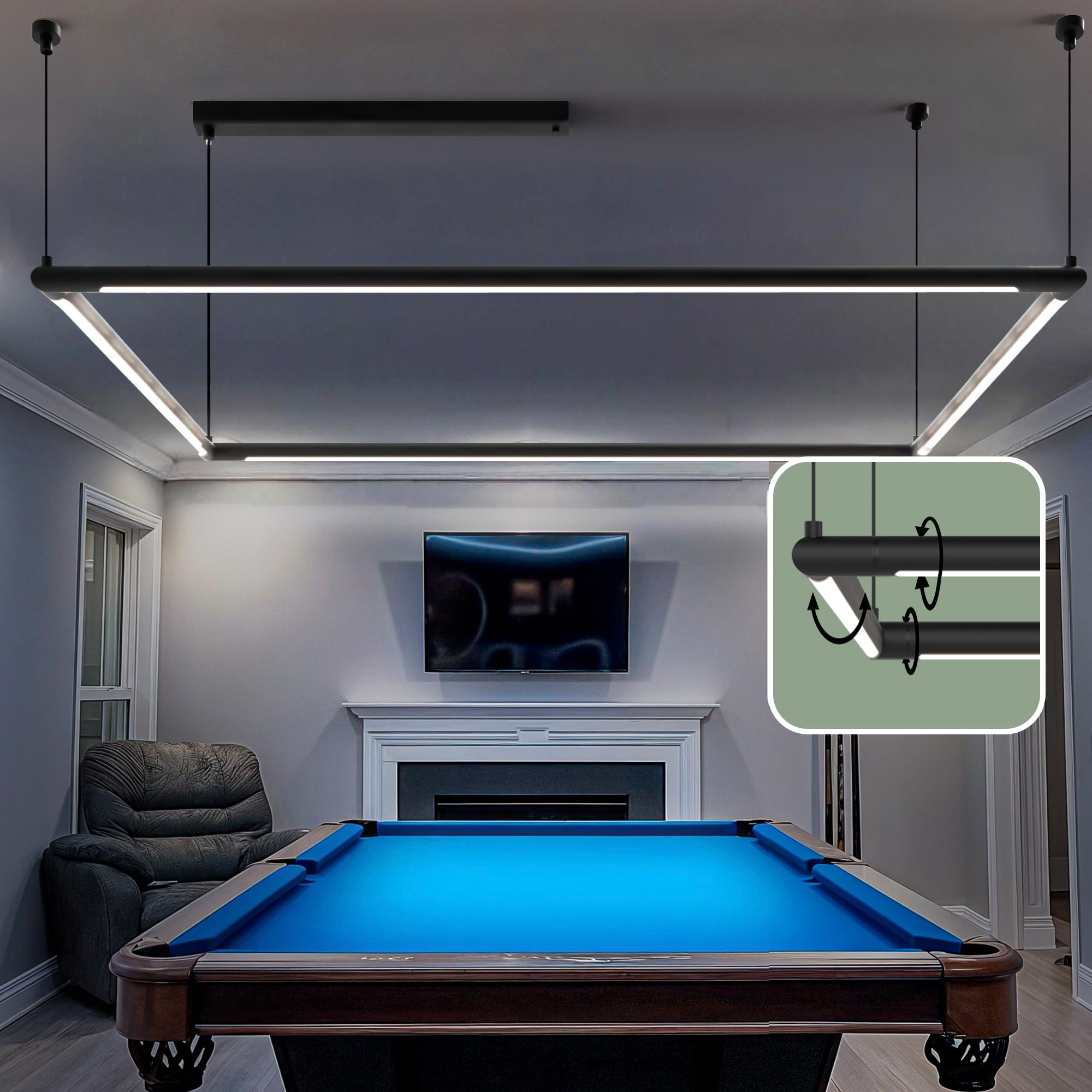 Solvita LED Light –PremiumLights for Pool Table Billiard Living Room Office Kitchen Island, Flicker-Free, Dimmable, Adjustable Height & 360° Rotatable Design – Bright White 5000K Square