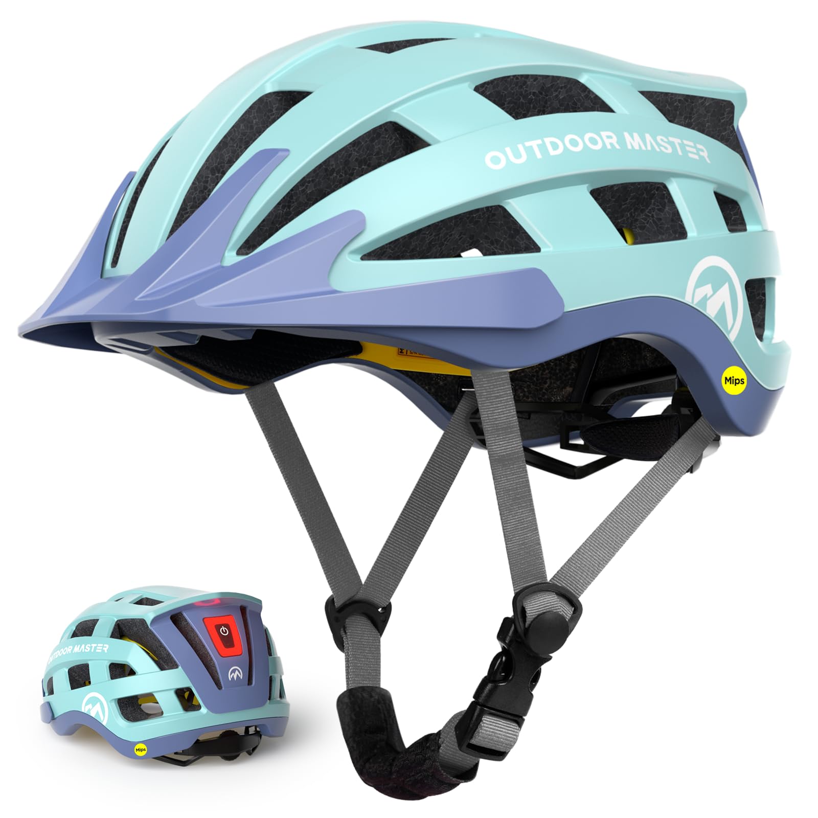 OutdoorMaster Gem II MIPS Bike Helmet with Light - Lightweight Cycling Helmet,Mountain Road Bicycle Helmet for Youth & Adult