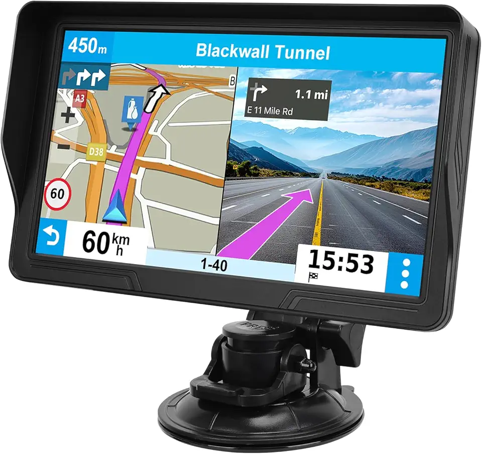 Navegador GPS de 23 cm para trailer de carro, caminhão, sistema de navegação GPS com atualizações vitalícias gratuitas de mapas 2026, roteamento de caminhão personalizado, alertas de câmera de