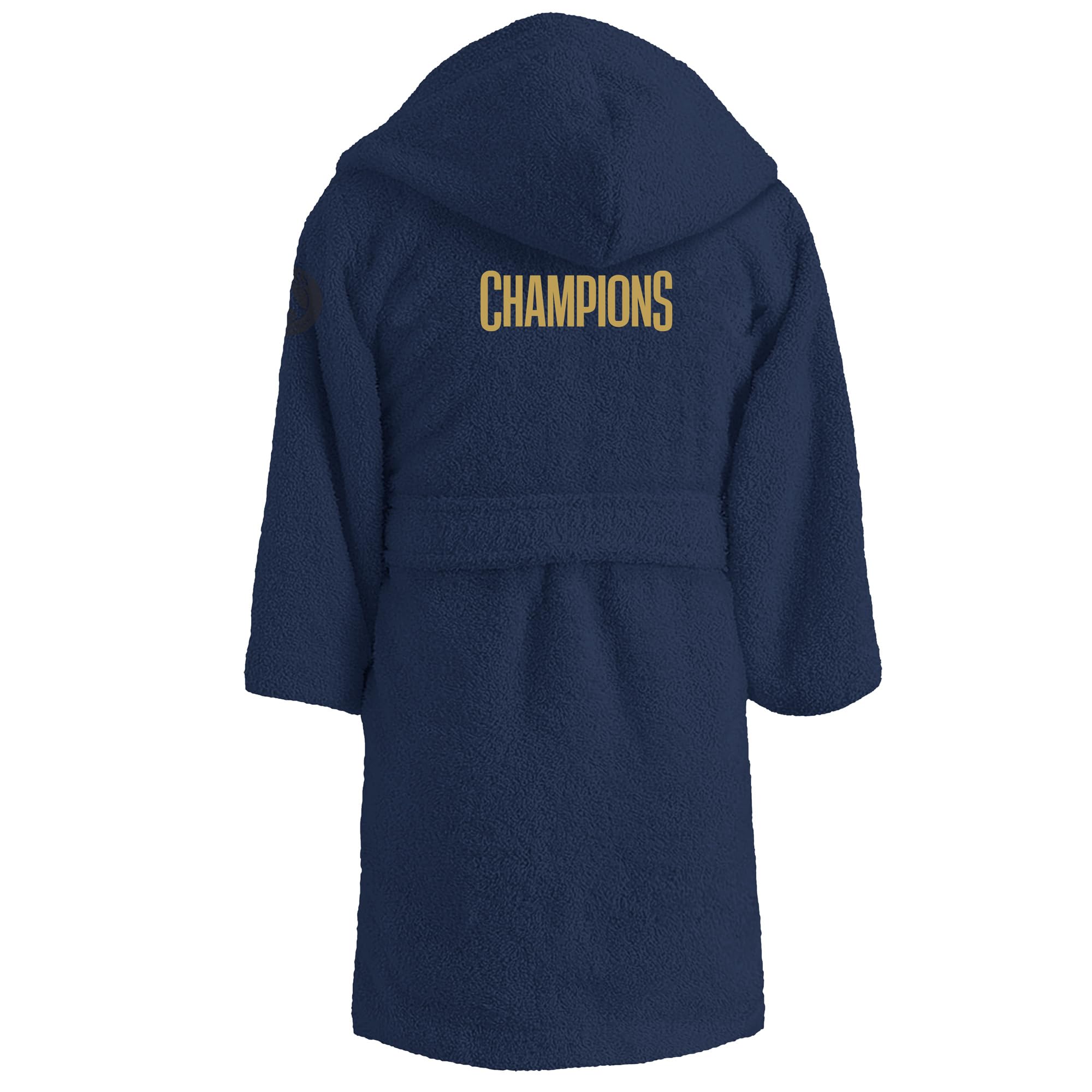 OMYDREAM PSG Vainqueurs Peignoir Enfant | 100% Coton Bouclette | Brodé Cœur & Dos | Avec Capuche | 1 Poche | Bleu