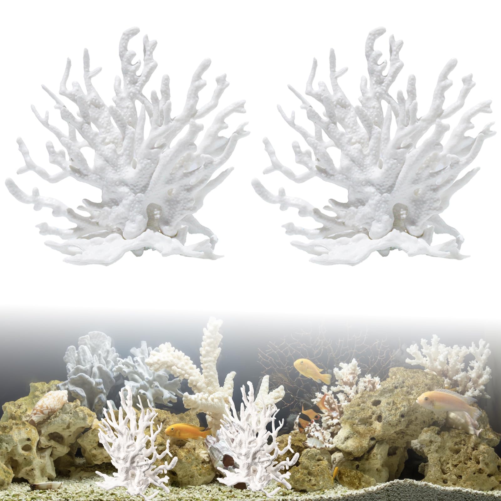 Lot de 2 coraux artificiels pour aquarium - Corail - Décoration pour aquarium - Corail - Plante aquatique - Décoration pour paysage sous-marin - Blanc