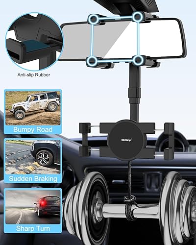 Miniatura 6 de Soporte para tablet para espejo retrovisor de automóvil, clip más ancho mejorado apto para espejos grandes Soporte para tablet para espejo
